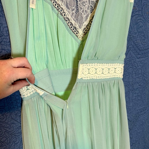 Champagne & Strawberry Dress, Aqua & Lace, Maxi Length, Grecian, Size Medium - Picture 8 of 9